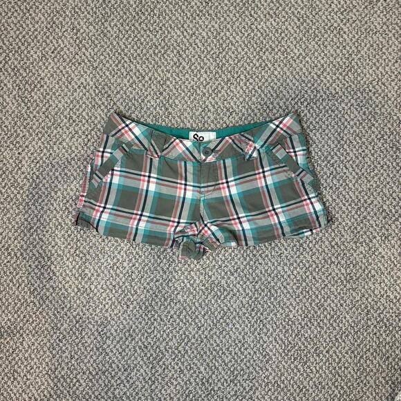 Y2K vintage plaid pink & blue mini micro low rise shorts - Picture 2 of 5